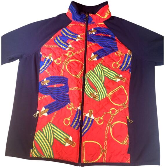 Vintage L-RL Lauren Active Women's Full Zip Quilted Jacket Equestrian Print 1X - Picture 4 of 8